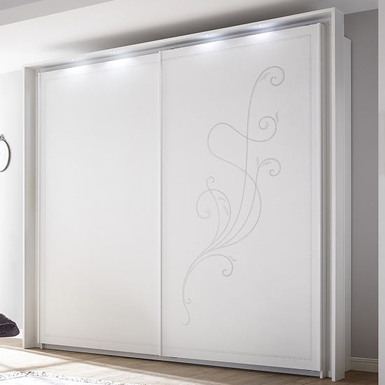 Nevea Italian LED Sliding Wooden 2 Door Wardrobe In Serigraphed White