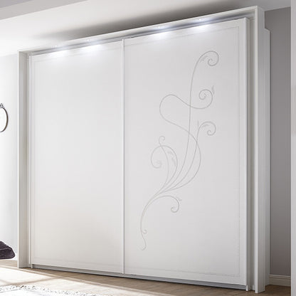 Nevea Italian LED Sliding Wooden 2 Door Wardrobe In Serigraphed White