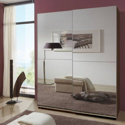Quinn 2 Door Fully Mirrored Sliding Wardrobe | White | 135cm Compact Luxury | Furco