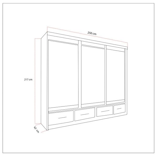 FURCO Newry 250cm Black Mirrored Sliding 3 Door Wardrobe with Drawers - Modern and Versatile