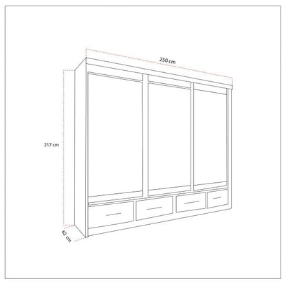 FURCO Newry 250cm Black Mirrored Sliding 3 Door Wardrobe with Drawers - Modern and Versatile