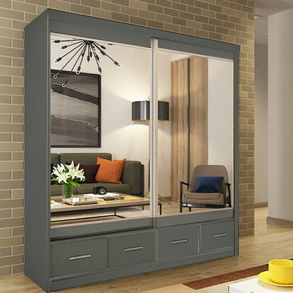 FURCO | Newry | Grey Sliding 2 Door Mirrored Wardrobe with Drawers | 150/200 cm | Modern & Versatile Design