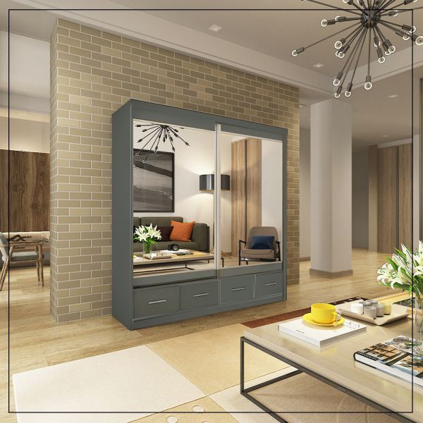 FURCO | Newry | White Sliding 2 Door Mirrored Wardrobe with Drawers | 150/200 cm | Spacious & Functional Elegance