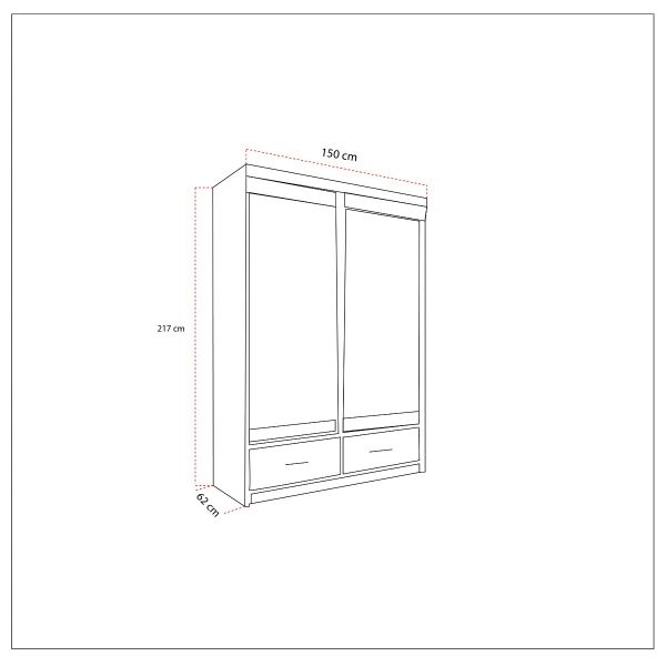 FURCO | Newry | White Sliding 2 Door Mirrored Wardrobe with Drawers | 150/200 cm | Spacious & Functional Elegance