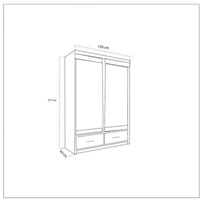 FURCO | Newry | White Sliding 2 Door Mirrored Wardrobe with Drawers | 150/200 cm | Spacious & Functional Elegance
