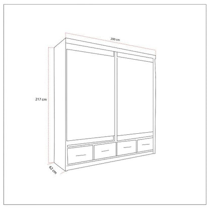 FURCO | Newry | White Sliding 2 Door Mirrored Wardrobe with Drawers | 150/200 cm | Spacious & Functional Elegance