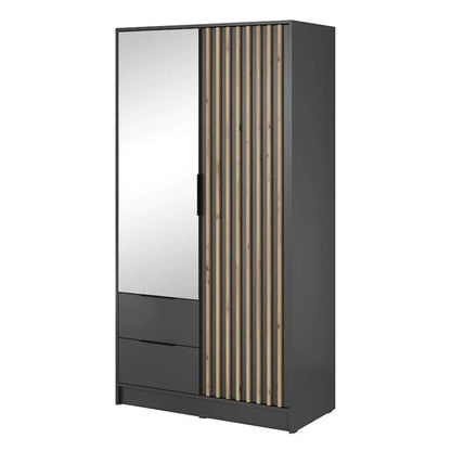 Niles Mirrored Wardrobe With 2 Doors In Graphite Grey