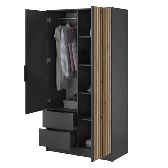 Niles Mirrored Wardrobe With 2 Doors In Graphite Grey