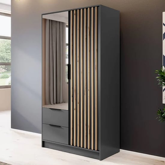 Niles Mirrored Wardrobe With 2 Doors In Graphite Grey