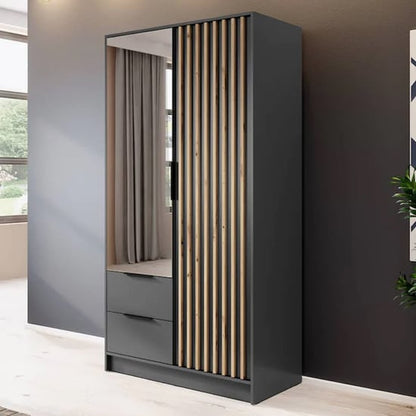 Niles Mirrored Wardrobe With 2 Doors In Graphite Grey