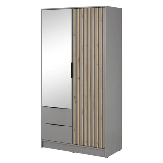 Niles Mirrored Wardrobe With 2 Doors In Grey