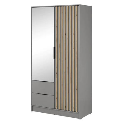 Niles Mirrored Wardrobe With 2 Doors In Grey