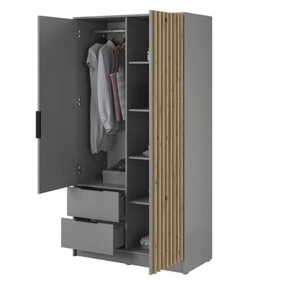 Niles Mirrored Wardrobe With 2 Doors In Grey