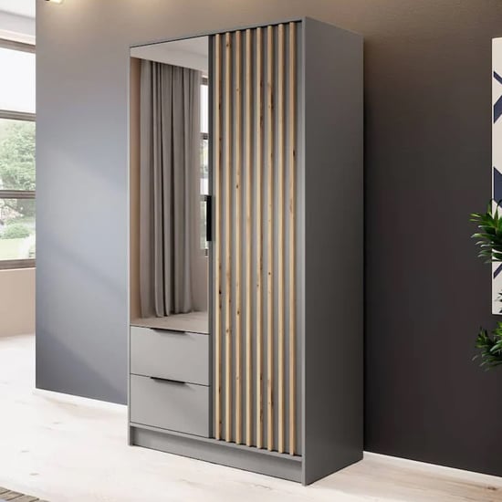 Niles Mirrored Wardrobe With 2 Doors In Grey