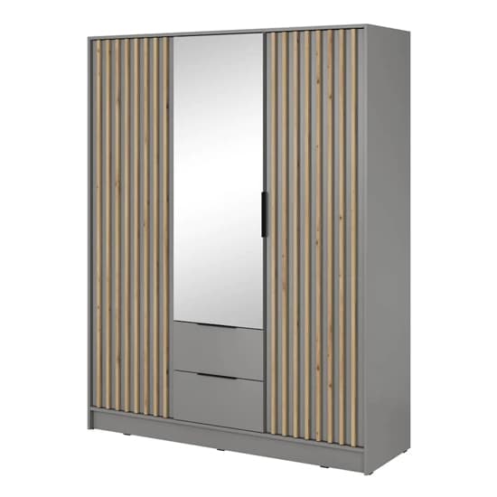 Niles Mirrored Wardrobe With 3 Hinged Doors In Grey