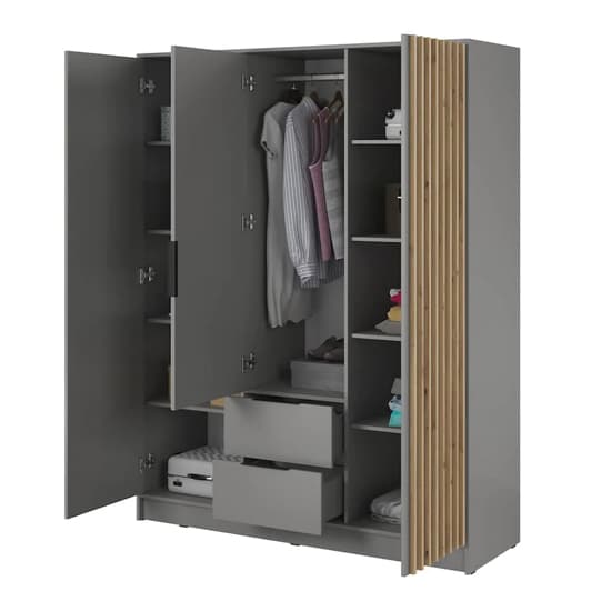 Niles Mirrored Wardrobe With 3 Hinged Doors In Grey