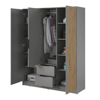 Niles Mirrored Wardrobe With 3 Hinged Doors In Grey