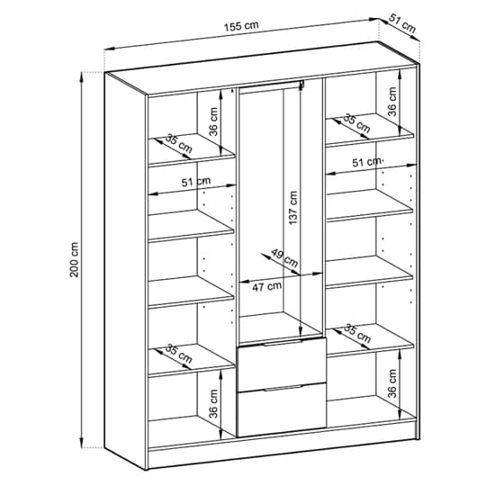 Niles Mirrored Wardrobe With 3 Hinged Doors In Grey