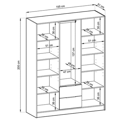 Niles Mirrored Wardrobe With 3 Hinged Doors In Grey