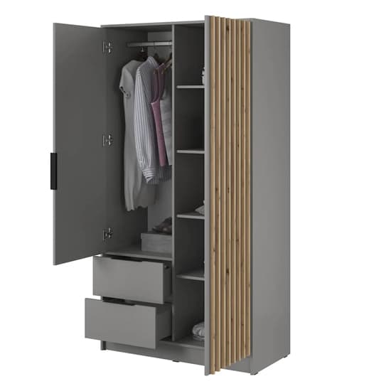 Niles Wooden Wardrobe With 2 Hinged Doors In Grey