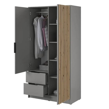 Niles Wooden Wardrobe With 2 Hinged Doors In Grey
