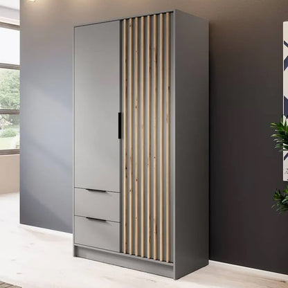 Niles Wooden Wardrobe With 2 Hinged Doors In Grey