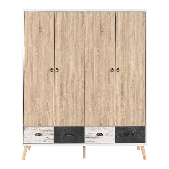 Noein Wooden Wardrobe With 4 Doors 4 Drawers In White