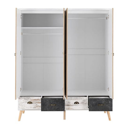 Noein Wooden Wardrobe With 4 Doors 4 Drawers In White