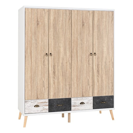 Noein Wooden Wardrobe With 4 Doors 4 Drawers In White