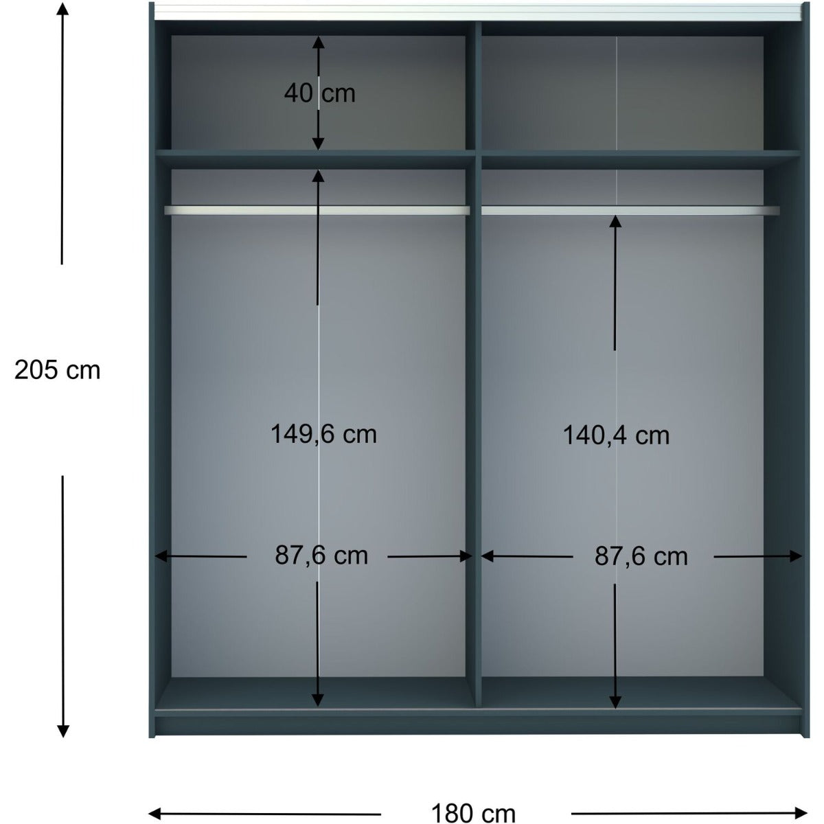 Norvik 180cm Full Mirror Sliding 2 Door Wardrobe - Anthracite