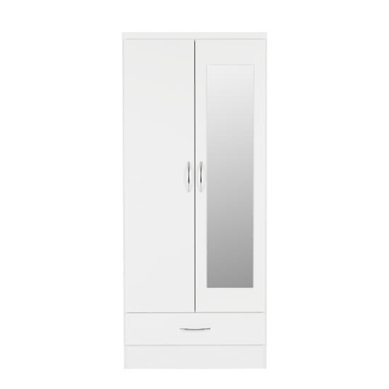Noir 2 Doors 1 Drawer Mirrored Wardrobe In White High Gloss
