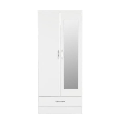 Noir 2 Doors 1 Drawer Mirrored Wardrobe In White High Gloss