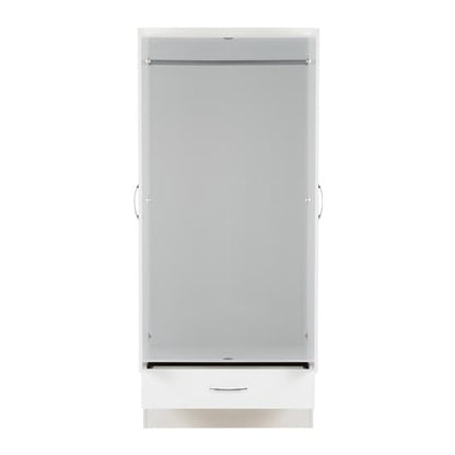Noir 2 Doors 1 Drawer Mirrored Wardrobe In White High Gloss