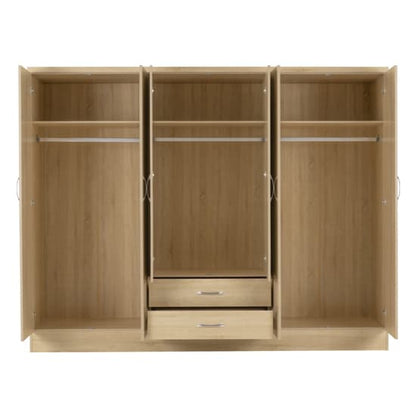 Noir Wooden 6 Doors 2 Drawers Wardrobe In Sonoma Oak