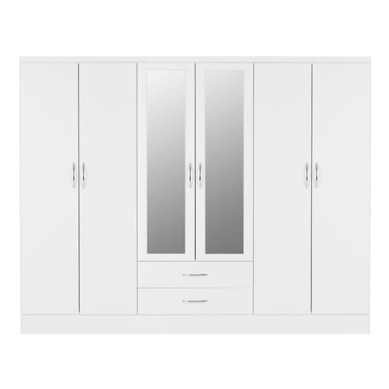 Noir High Gloss 6 Doors 2 Drawers Wardrobe In White