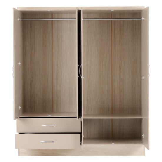 Noir 4 Door 2 Drawer Mirrored Wardrobe In Oyster Gloss And Oak