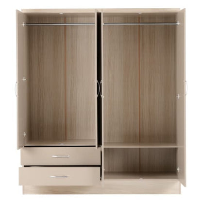 Noir 4 Door 2 Drawer Mirrored Wardrobe In Oyster Gloss And Oak