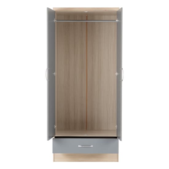 Noir 2 Doors 1 Drawer Wardrobe In Grey Gloss And Light Oak