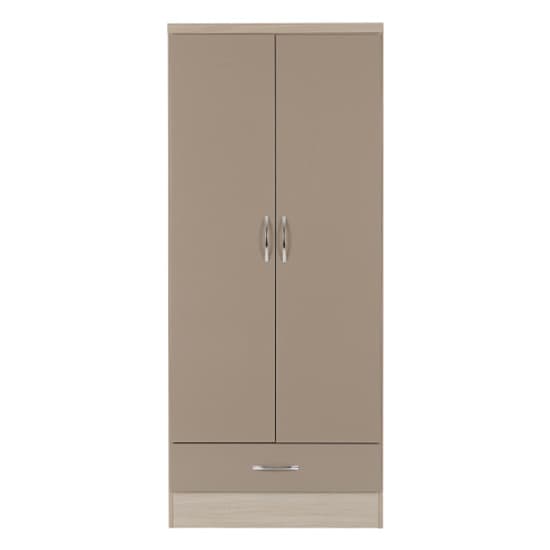Noir 2 Doors 1 Drawers Wardrobe In Oyster Gloss And Light Oak
