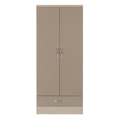 Noir 2 Doors 1 Drawers Wardrobe In Oyster Gloss And Light Oak