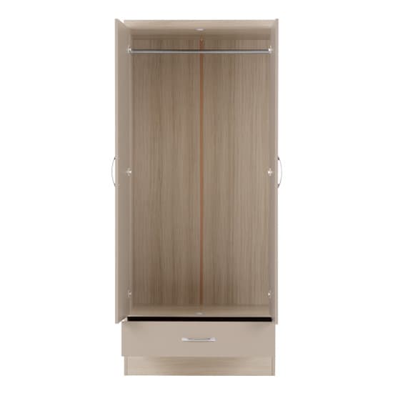 Noir 2 Doors 1 Drawers Wardrobe In Oyster Gloss And Light Oak