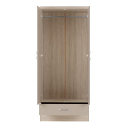 Noir 2 Doors 1 Drawers Wardrobe In Oyster Gloss And Light Oak