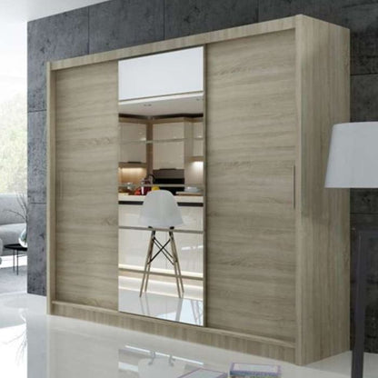 Rotherham Warm Wood Effect Sliding 3 Door Mirror Wardrobe - Oak Sonoma