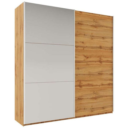 Wokingham Oak Wotan Mirrored Sliding 2 Door Wardrobe | 225cm | Warm Natural Elegance | Furco