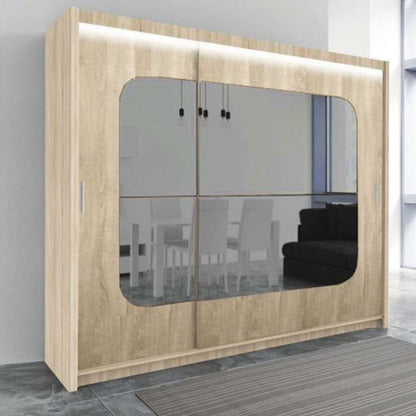 Salford Sliding Door 250cm Wardrobe with Black Glass Mirror - White