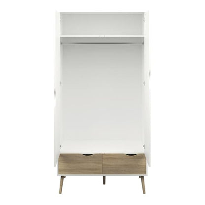 Oklo Wooden 2 Doors 2 Drawers Wardrobe In White And Oak