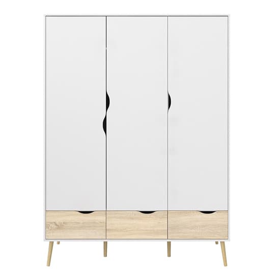 Oklo Wooden 3 Doors 3 Drawers Wardrobe In White And Oak