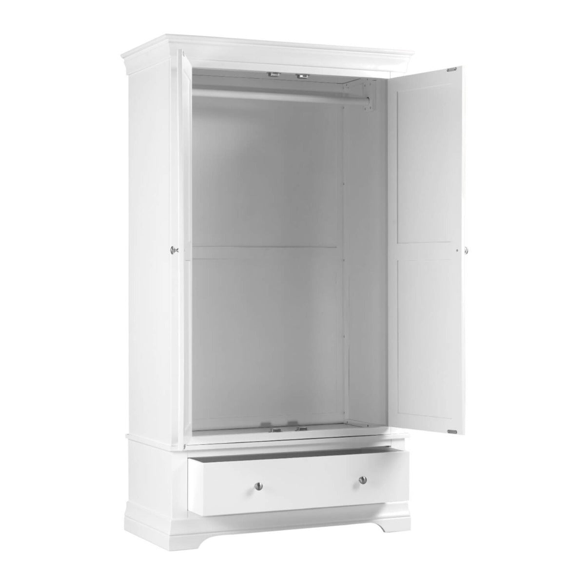White Painted 2 Door Double French Wardrobe with Drawer - Olivia