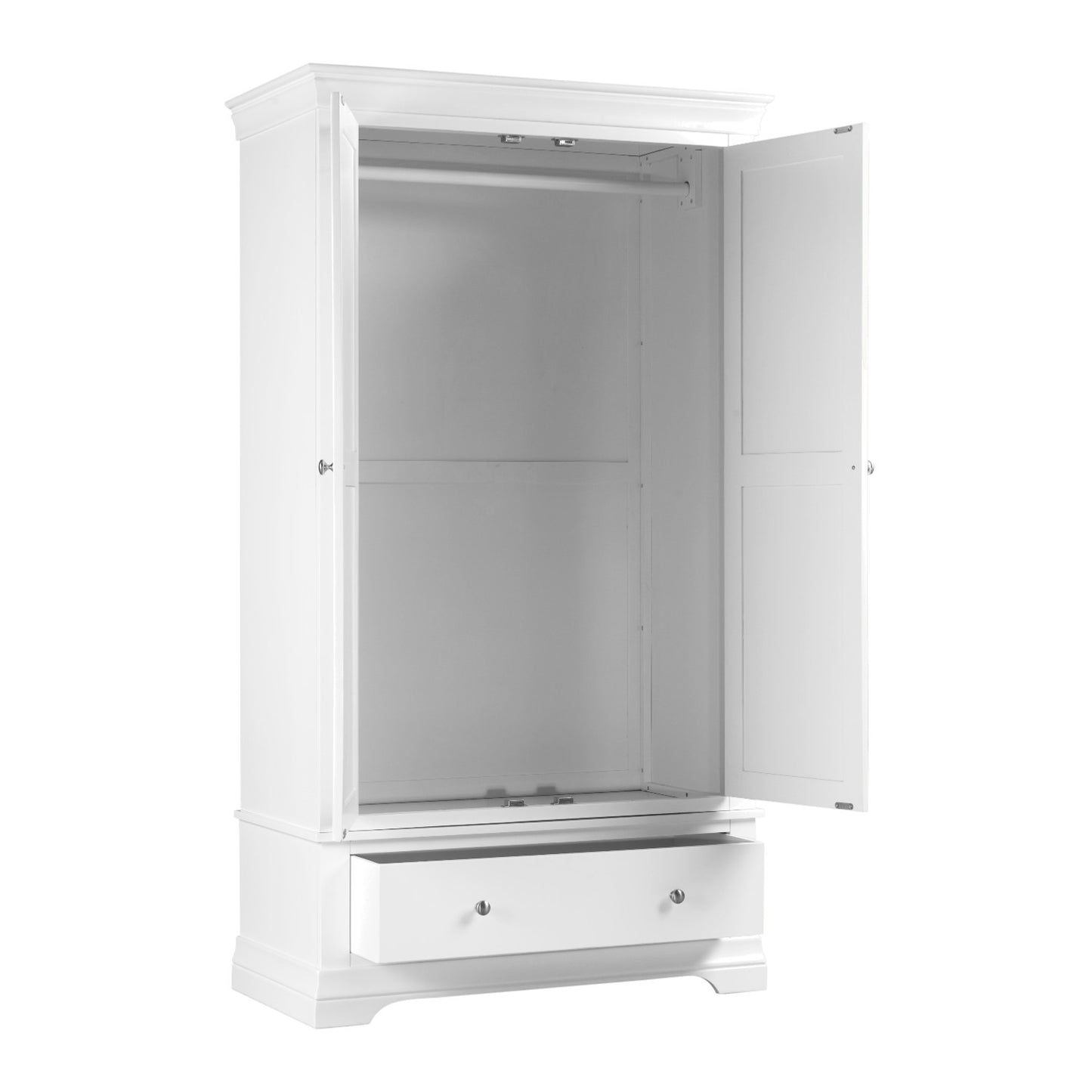 White Painted 2 Door Double French Wardrobe with Drawer - Olivia