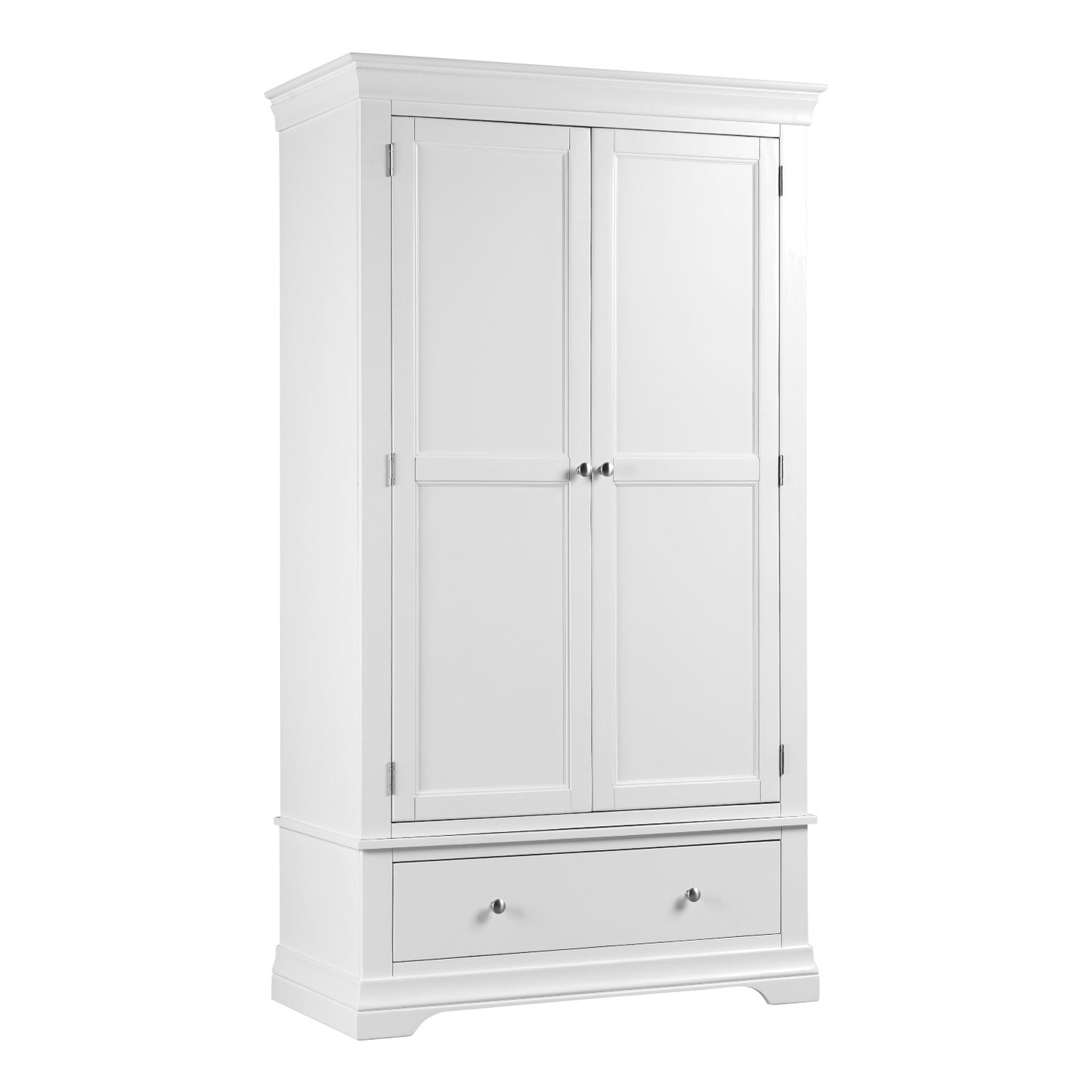 White Painted 2 Door Double French Wardrobe with Drawer - Olivia